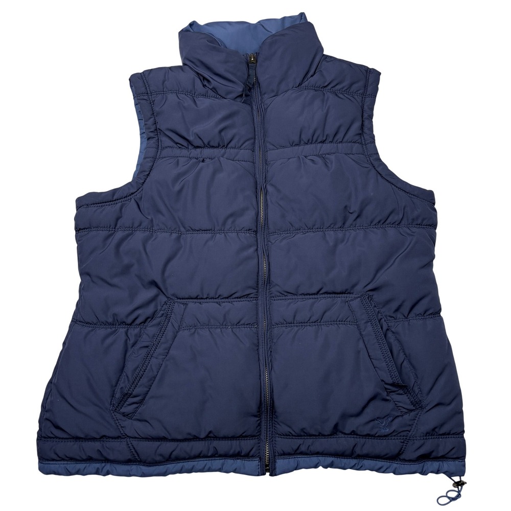 American Eagle Outfitters Navy Blue Puffer Vest Striped Lining Womens Large L